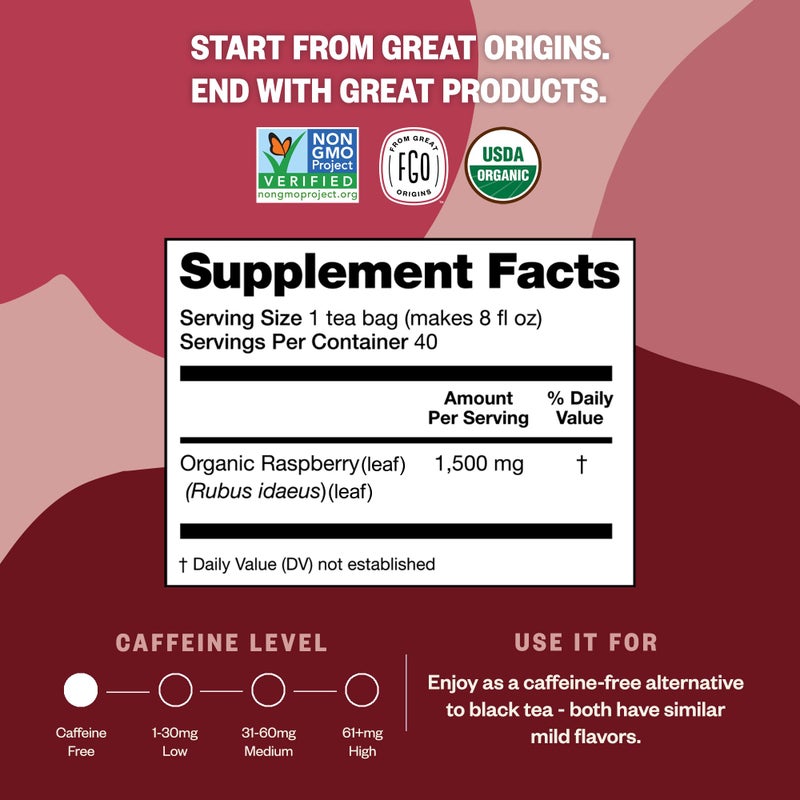 FGO Organic Red Raspberry Leaf Tea Bags, 100 Eco-Conscious Tea Bags, Caffeine Free, Imported from Germany, Reseable Bag, Packaging May Vary (Pack of 1) - Image 4